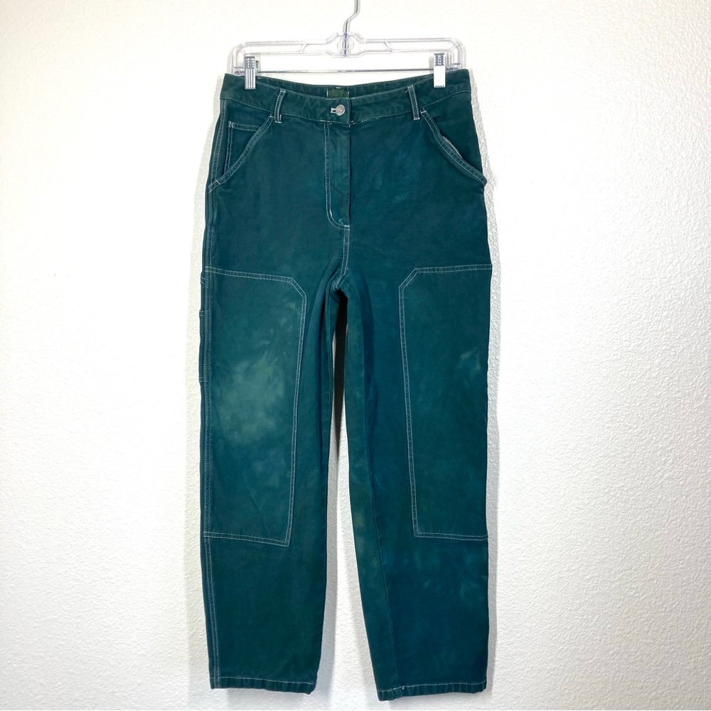 Womens Teal Straight-Leg Utility Pants